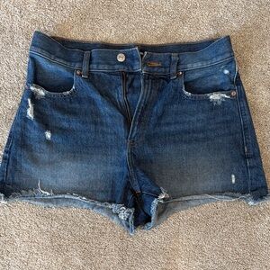 Express Indigo Distressed Jean Shorts